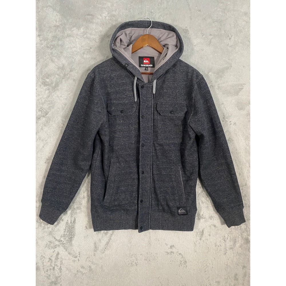 Quiksilver Mens Small Charcoal Gray Heather Full Zip Hooded Jacket Skater Casual